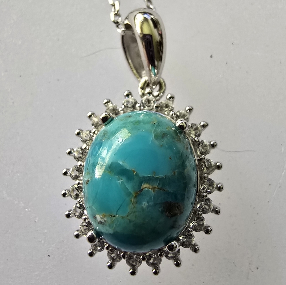Turquoise and Created White Sapphire Pendant Necklace